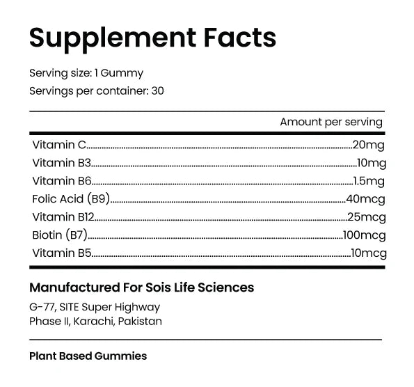 B Complex & Multivitamin supplement facts