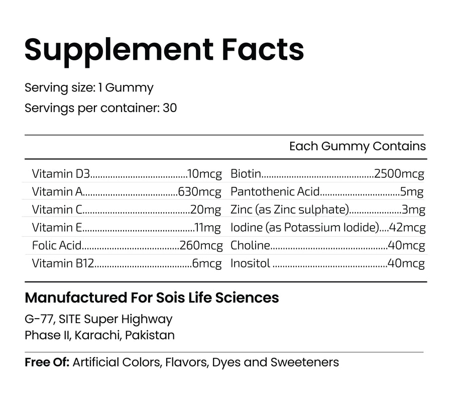 Yummy Gummy Hair Skin & Nails supplement facts