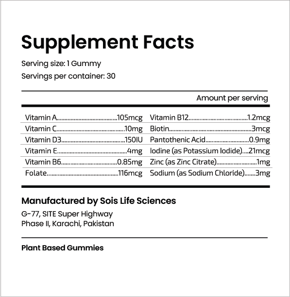 Yummy Gummy Kids Multivitamins supplement facts